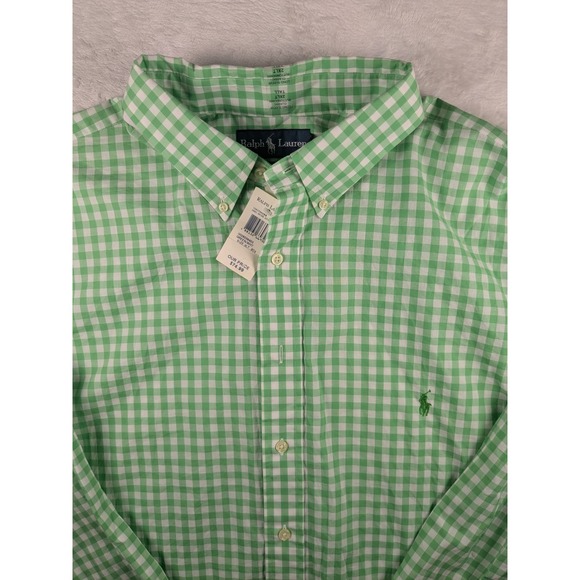 Ralph Lauren Classic Fit Long Sleeve Button Down‎ Shirt Green White 2XLT Tall - Picture 1 of 11